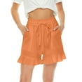 thumbnail image 1 of Dyegold Ruffle Shorts For Women Drawstring Elastic Waist Linen Shorts High Waisted Wide Leg Flowy Short Pants With Pockets, 1 of 7