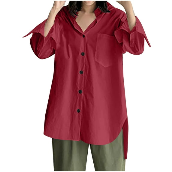 Cyber&Monday Deals Dyegold Summer Tops for Women 2023, Plus Size Dressy Tops for Women Plus Size Button Down Pocket Blouse Loose Casual Work Tops V-Neck Long Sleeve Tshirt