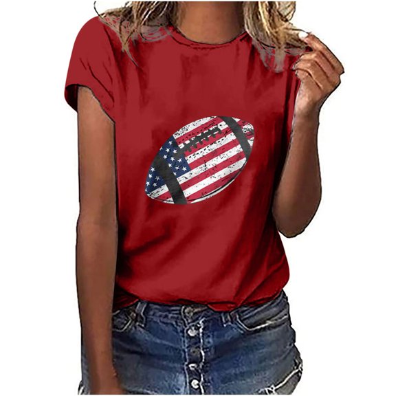Dyegold Summer Tops for Women 2023 Trendy, Dressy Blouses for Women American Flag 4th July Graphic T-Shirts Round Neck Short Sleeve Basic Loose ​Tops Tee Tunic