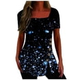 thumbnail image 1 of Dyegold Summer Tops for Women 2023 Trendy, Womens Summer Tops Dressy Casual Geometric Print Vintage Tshirt Square Neck Short Sleeve Split Button ​Blouses Tunic, 1 of 5