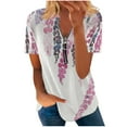 thumbnail image 1 of Dyegold Summer Tops for Women 2023, Womens Summer Tops Dressy Casual Marble Print Zip Up ​Blouses Loose Fitting Trendy Tops V-Neck Short Sleeve Tshirts, 1 of 5