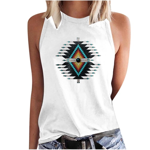 Dyegold Summer Tops for Women 2023, Womens Western Aztec Print Graphic Shirts Dressy Casual Loose Tank Tops Casual Comfy Sleeveless Round Neck Tshirt Vest