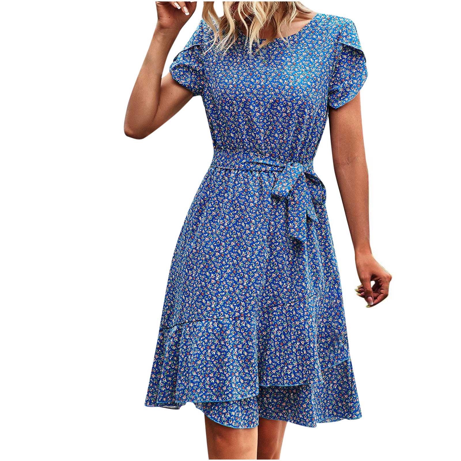 Cyber&Monday Deals Dyegold Sun Dresses Women Summer Casual Short Sleeve