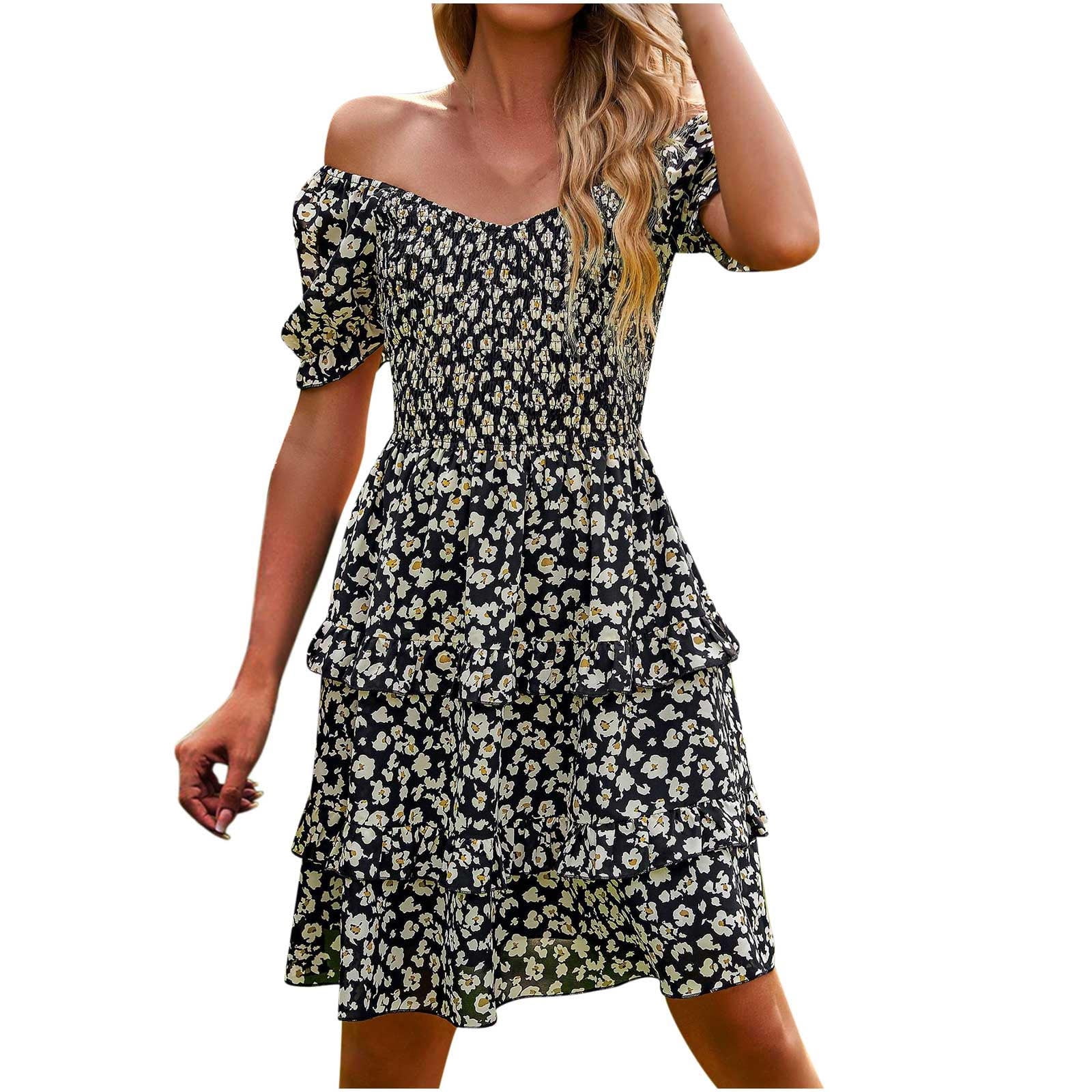 Cyber&Monday Deals Dyegold Sun Dresses Women Summer Casual Short Sleeve
