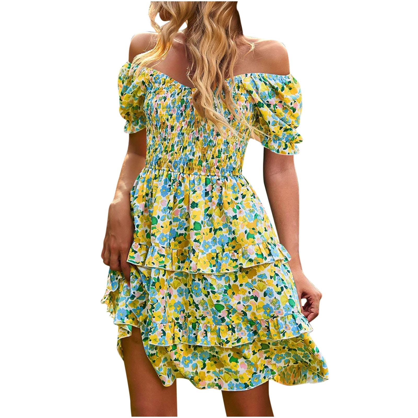 Cyber&Monday Deals Dyegold Sun Dresses Women Summer Casual Short Sleeve