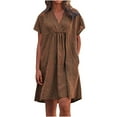 thumbnail image 1 of Cyber&Monday Deals Dyegold Sundresses for Women Casual Beach - Womens Dresses Casual V Neck Short Sleeve Linen Cotton Plus Size Pleated Midi Sun Dresses ​Summer Flare ​Beach ​Dresses, 1 of 8