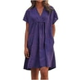 thumbnail image 1 of Cyber&Monday Deals Dyegold Sundresses for Women Casual Beach - Womens Dresses Casual V Neck Short Sleeve Linen Cotton Plus Size Pleated Midi Sun Dresses ​Summer Flare ​Beach ​Dresses, 1 of 8