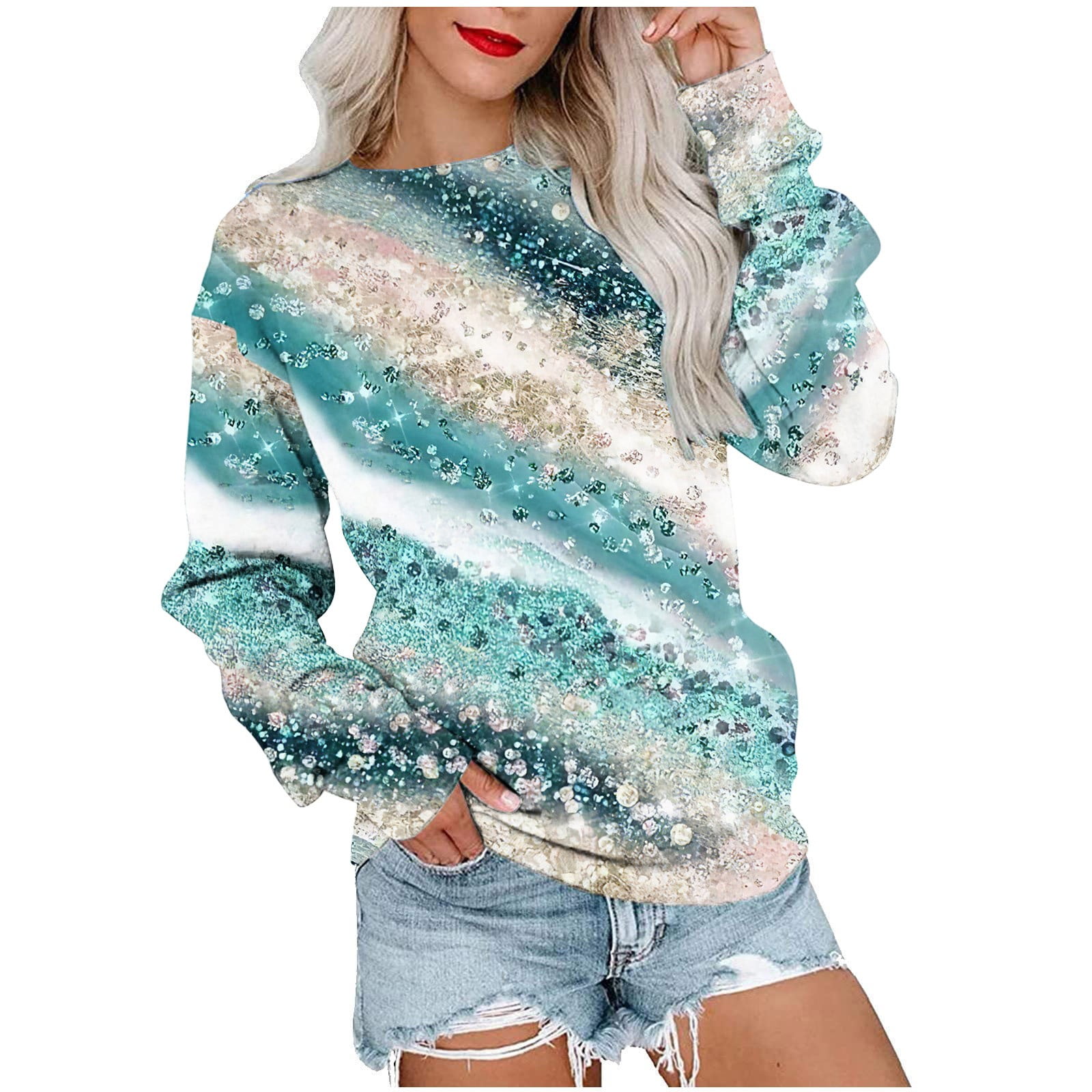 Cyber&Monday Deals Dyegold Sweatshirts For Women Loose Fit Vintage Floral Print Long Sleeve T