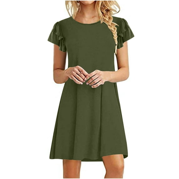 Dyegold T Shirt Dress for Women Round Neck Tunic Dress Casual Loose Summer Short Sleeve Flowy Swing Shift Dress Boho Floral
