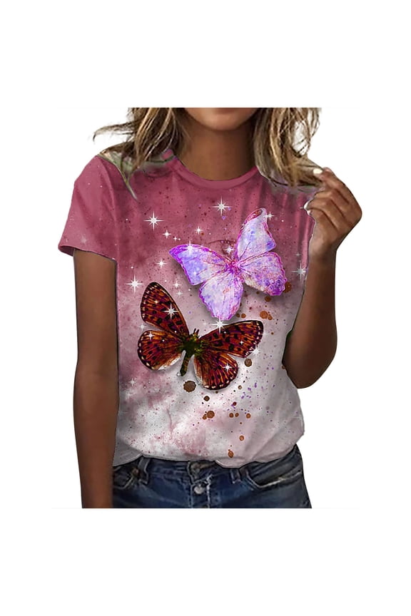 Dyegold Vintage Tees For Women Floral Print Short Sleeve Crewneck Tops Shirts Plus Size Retro Graphic Tshirts Casual Blouse