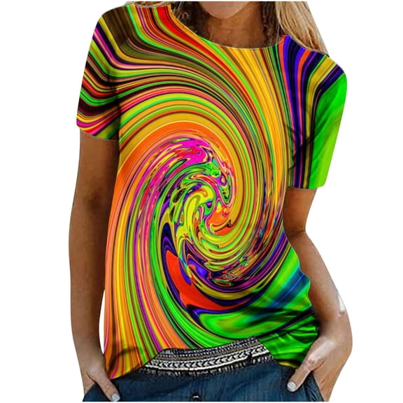 Dyegold Woman Shirts Vintage Graphic Tee Shirts Floral Printed Short Sleeve Crewneck Blouses Tops Summer Casual Loose Tunics