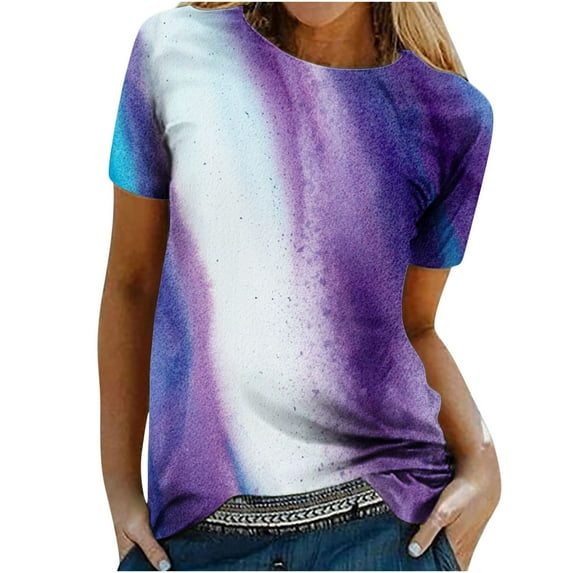 Dyegold Woman Shirts Vintage Graphic Tee Shirts Floral Printed Short Sleeve Crewneck Blouses Tops Summer Casual Loose Tunics