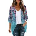 thumbnail image 1 of Cyber&Monday Deals Dyegold Women's Beach Kimono Coverup Sheer Chiffon Cover Ups Casual Loose 3/4 Sleeve Floral Open Front Boho Cardigan Tops, 1 of 5