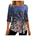 thumbnail image 1 of Dyegold Womens Tops 3/4 Length Sleeves Boho Western Tops Vintage Floral Side Twist Knot Blouses Dressy Casual Fall Shirt Tee, 1 of 5
