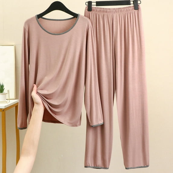 Wycnly Holiday Homewear Sets for Women Pajamas Set for Women High Waist Pants and Long Sleeve Pullover Tops Lounge Matching Set Ladies Casual Solid Sleepwear Set up to 60% off