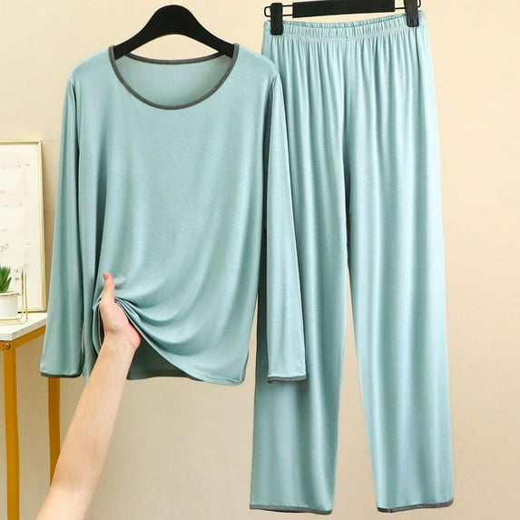 Wycnly Holiday Homewear Sets for Women Pajamas Set for Women High Waist Pants and Long Sleeve Pullover Tops Lounge Matching Set Ladies Casual Solid Sleepwear Set up to 60% off