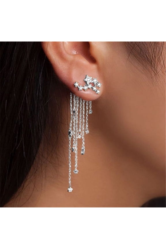 Iuhan Shooting star Rhinestone Long Tassels Drop Hook Dangle Earrings Gold Silver