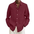 thumbnail image 1 of JSGEK Regular Fit Solid Color Loose Vintage Long Sleeve Turn Down Collared Tops Casual Clothes for Men Button Down Blouse Men's Spring Business Shirts Long Sleeve Wine M, 1 of 6