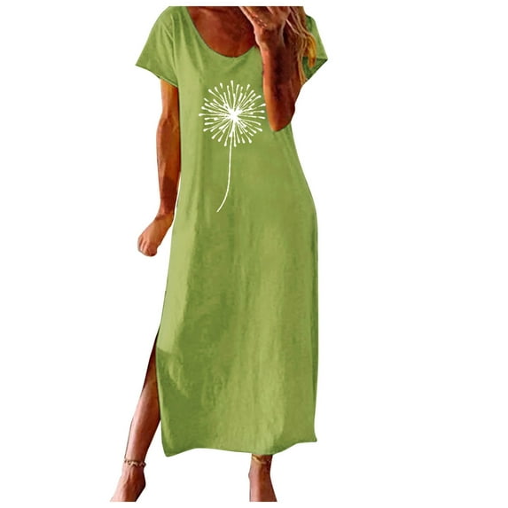 Cyber & Monday Deals LYXSSBYX Womens Dresses Short Sleeve Clearance Womens Beach Pullover Boho Sundress Short Sleeve Loose Long Dress