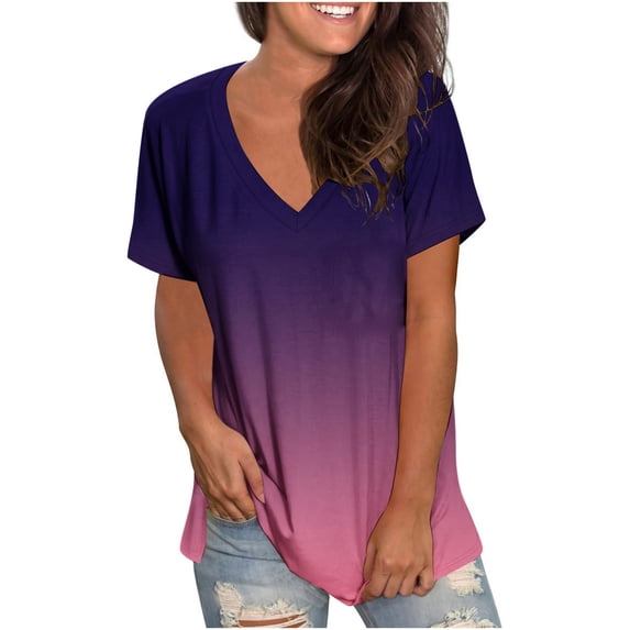 Cyber & Monday Deals LYXSSBYX Womens Tops V Neck Short Sleeves Clearance Women's Fashion Printing Casual V-Neck Short Sleeve Loose T-Shirt Tops