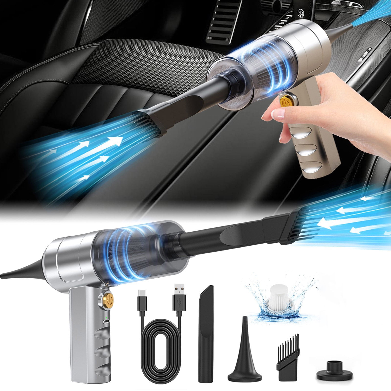 Latrodar Vacuum Cleaner Hair Dryer Pump Three In One Mini Car Vacuum Cleaner Wireless Handheld High-power Car Vacuum Cleaner Budget-Friendly Silver,Green 6.4x6.4 Inch Home Stuff