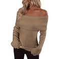 thumbnail image 1 of Cyber and Monday Deals! NAMTYQX Womens Long Sleeve Tops Slim Casual Womens Pullover Sweaters Warm Long Sleeve Knit Off Shoulder Solid Color Khaki Size L, 1 of 5
