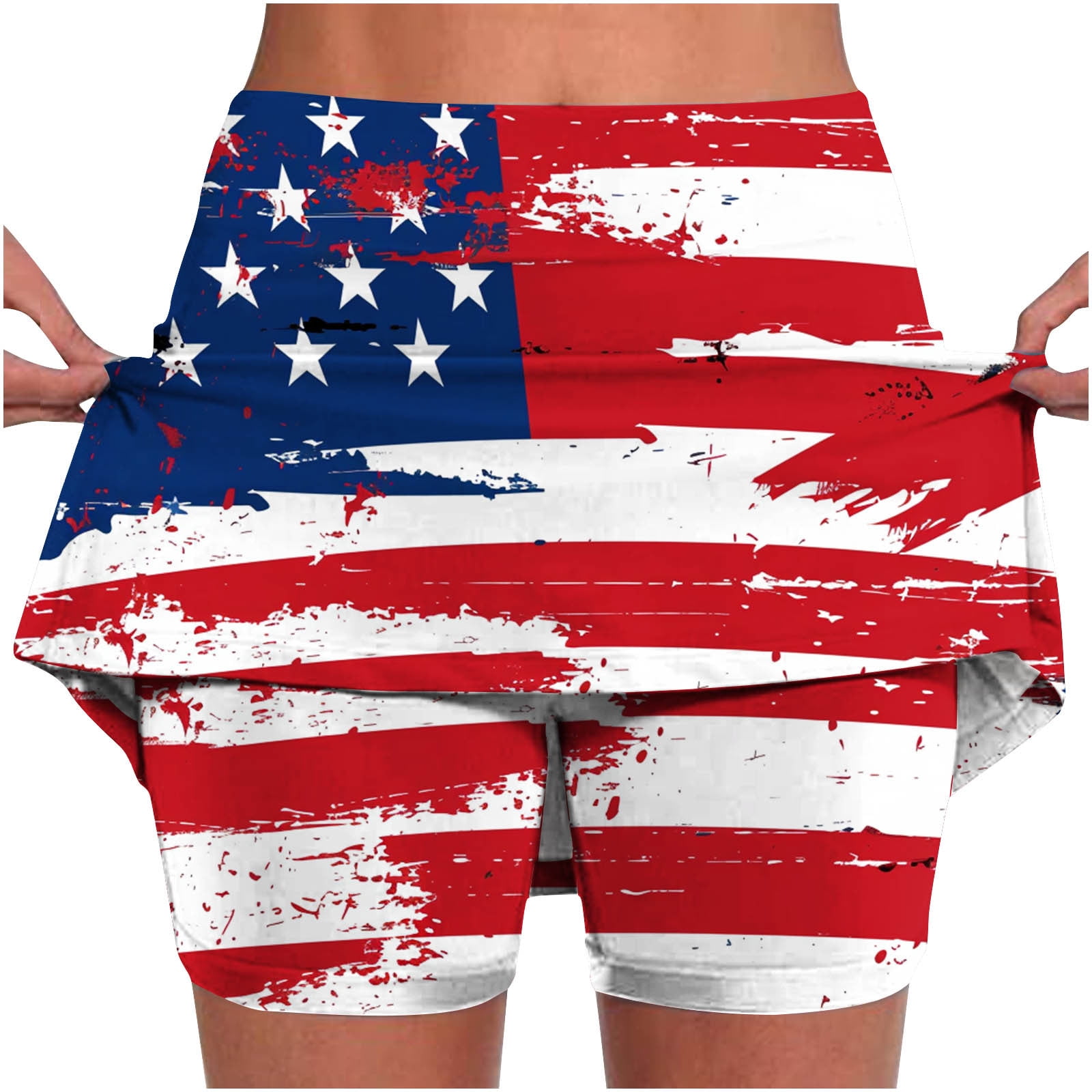 Olyvenn Women's Skirt Athletic Tennis Golf Skirt USA Flag Patriotic
