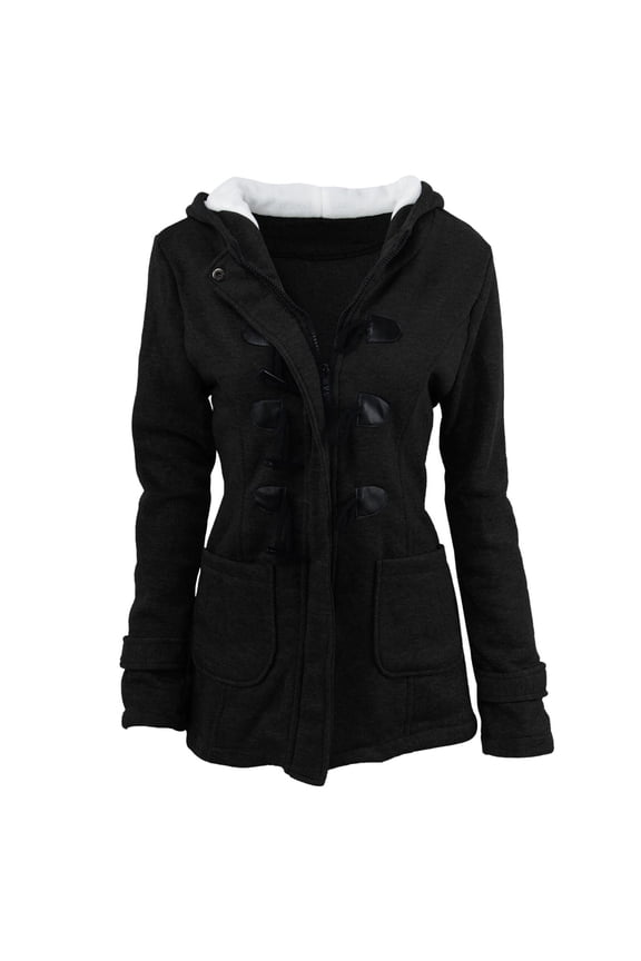 Pea Coat for Women Winter Usmixi Plush Padded Coat for Women Casual Solid Plus Size Warm Thickened Hooded Jacket Long Sleeve Horn Button Cotton Outwear Tops Jacket Holiday