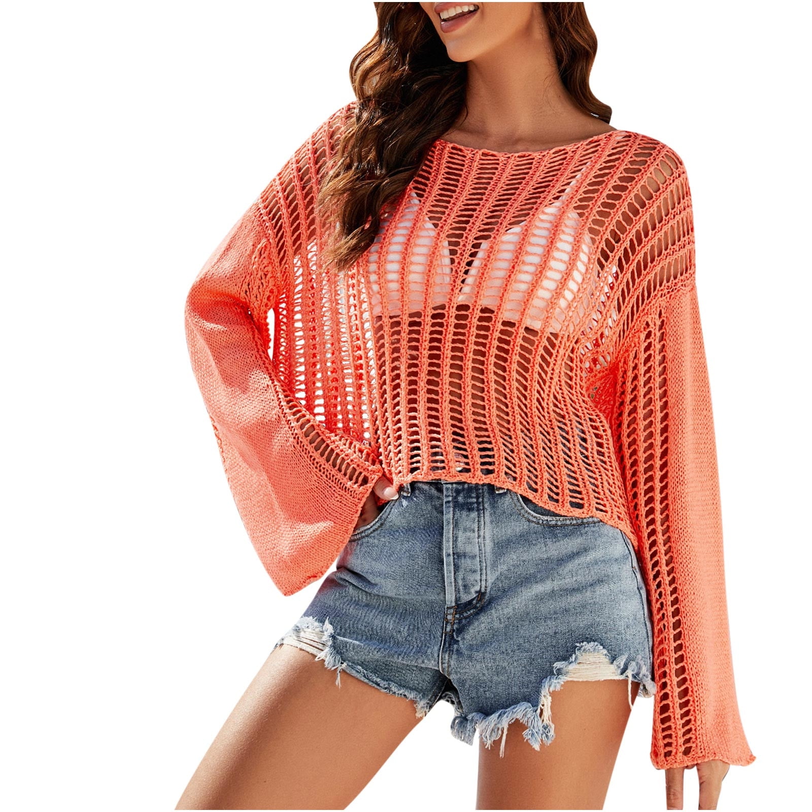 Women's Long Sleeve Swimsuit Cover Up Sheer Solid Ethiopia Ubuy