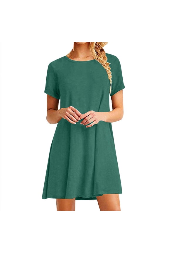 T Shirt Dress for Women Round Neck Tunic Dress Casual Loose Summer Short Sleeve Flowy Swing Shift Dress Boho Floral