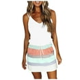 thumbnail image 1 of USSUMA Boho Dress for Women, Women Summer Casual Striped Dress V Neck Spaghetti Strap Mini Dress Elastic Waist Belt Swing Dress with Pockets, 1 of 3