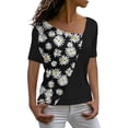 thumbnail image 1 of Cyber&Monday Deals USSUMA Daisy Print T-Shirts for Women Trendy Color Block Graphic Women's Shirts and Blouses Short Sleeve Women Tops Dressy Casual Summer V Neck Plus Tunics Beach, 1 of 4