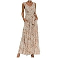 thumbnail image 1 of USSUMA Dress for Women Wedding Guest, Women's Long Boho Dress Casual Sleeveless V Neck Leopard Print Sundress Summer Swing Flowy Maxi Dresses with Belt, 1 of 8