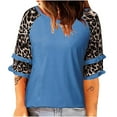 thumbnail image 1 of USSUMA Leopard Print T-Shirts for Women Trendy Color Block Basic Women's Shirts and Blouses 3/4 Sleeve Women Tops Dressy Casual Summer Round Neck Plus Tunics Beach, 1 of 8