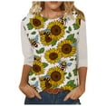 thumbnail image 1 of USSUMA Plus Womens Tops Dressy Casual Cute Graphic Loose Round Neck Women's Tunics Sunflower Print Basic Tee T Shirts for Women 3/4 Sleeve Summer Blouses Trendy, 1 of 5