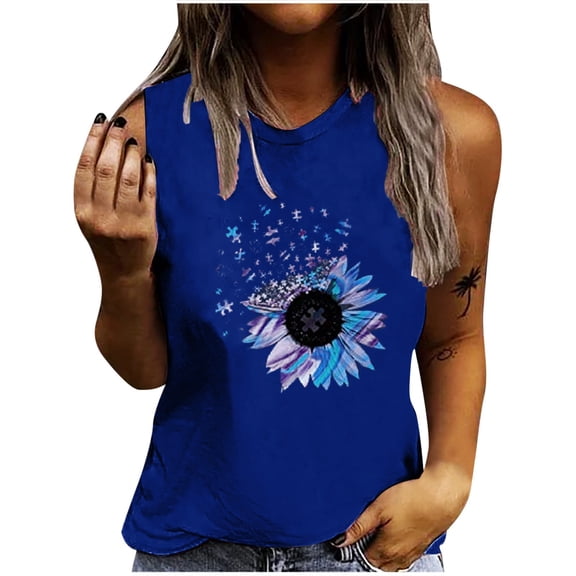 USSUMA Plus Womens Tops Dressy Casual Summer Sunflower Graphic Tank Tops for Women Graphic Tee Tops Sleeveless Loose T Shirts Blouse
