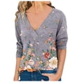 thumbnail image 1 of Cyber&Monday Deals USSUMA Shirts for Women Trendy, Women's Junior Tee Shirt Long-Sleeves Graphic Camo Printed V-neck 2022 Bohemian Cute T Shirt Loose Blouse T-shirts Graphic Skull Print Tunic Tops, 1 of 8