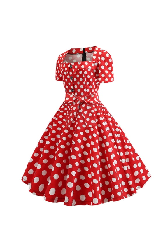 USSUMA Summer Dresses For Women 2022 Beach, Women's Audrey Hepburn Vintage Rockabilly Swing Dress Short Sleeve 1950s Retro Bowknot Cocktail A Line Flare Mini Dresses