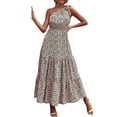 thumbnail image 1 of USSUMA Summer Dresses For Women 2022 Beach Women's Summer Boho One Shoulder Sleeveless Floral Print Ruffle Beach Party Tiered Maxi Dress Casual Swing Long Sundress, 1 of 7