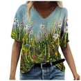 thumbnail image 1 of Cyber&Monday Deals USSUMA Summer Tops For Women Trendy Floral Print Tops for Women Vintage Summer Casual Tops Short Sleeve V Neck Loose Tees Boho Tunic Blouse T Shirt Tops, 1 of 3