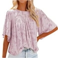 thumbnail image 1 of Cyber&Monday Deals USSUMA Summer Tops for Women Trendy Flowy Loose Comfy Flare 3/4 Sleeve Dressy Shirts Blouses Crewneck Women's Tops Summer 2022 Floral Lace Casual Tshirts Tunic Plus, 1 of 6