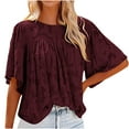 thumbnail image 1 of USSUMA Summer Tops for Women Trendy Flowy Loose Comfy Flare 3/4 Sleeve Dressy Shirts Blouses Crewneck Women's Tops Summer 2022 Floral Lace Casual Tshirts Tunic Plus, 1 of 6