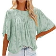 thumbnail image 1 of USSUMA Summer Tops for Women Trendy Flowy Loose Comfy Flare 3/4 Sleeve Dressy Shirts Blouses Crewneck Women's Tops Summer 2022 Floral Lace Casual Tshirts Tunic Plus, 1 of 6