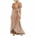 thumbnail image 1 of Cyber&Monday Deals USSUMA Sundresses for Women Casual Summer Formal Evening Wrap Long Strip Sexy Maxi Womens Shirt Dresses Beach V Neck Short Sleeve Plus Size Wedding Guest Sun Dress, 1 of 8