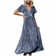 thumbnail image 1 of Cyber&Monday Deals USSUMA Sundresses for Women Casual Summer Formal Evening Wrap Long Strip Sexy Maxi Womens Shirt Dresses Beach V Neck Short Sleeve Plus Size Wedding Guest Sun Dress, 1 of 8