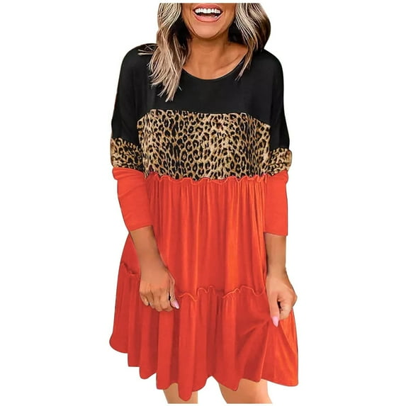 USSUMA Women Swing Mini Short Tank Sun Dress, Summer Dress For Women Long Sleeve Round Neck Lace Skull Design Formal Sexy Dresses A-Line Tiered Party Birthday Sundress