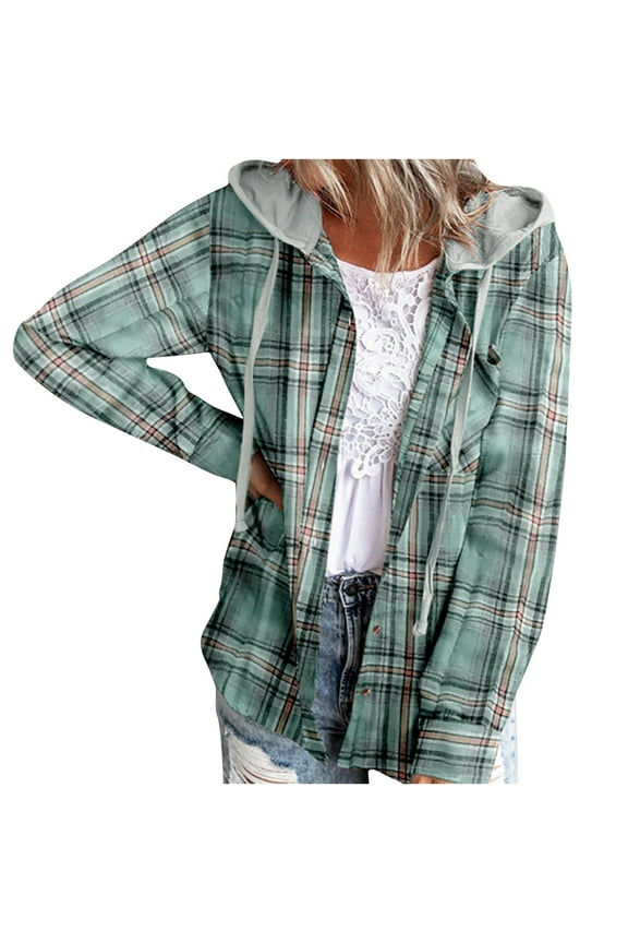 USSUMA Women's Fall Cardigan Hooded Winter Drawstring Plaid Long Sleeve Open Front Kimono Cardigans For Women Dressy Casual Boho Blouse Tops