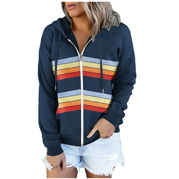 USSUMA Women's Fall Cardigan Hooded Winter Fleece Striped Zipper Long Sleeve Open Front Summer Cardigan For Women Long Elegant Dressy Sweaters Cardigan