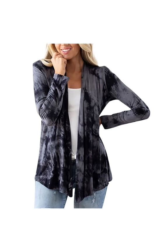 USSUMA Women's Fall Cardigan Tie Dye Open Front Long Sleeve Kimono Cardigans For Women Plus Size Casual Elegant Cardigan with Pocket