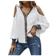 thumbnail image 1 of USSUMA Women's Sexy Cold Shoulder Tops and Blouses Trendy Leopard V Neck Blouse Button up Lantern Sleeve Shirt Tops Dressy, 1 of 7
